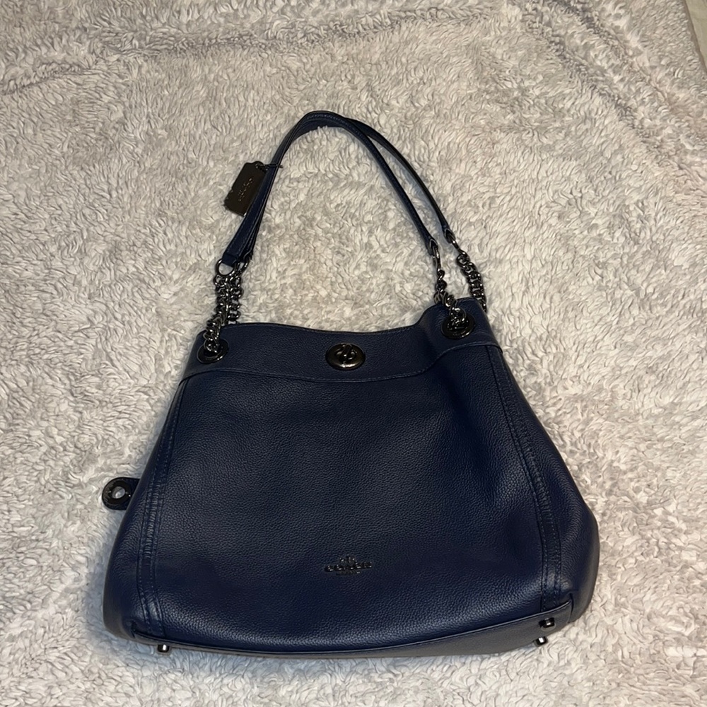 Midnight blue large Coach satchel shoulder bag